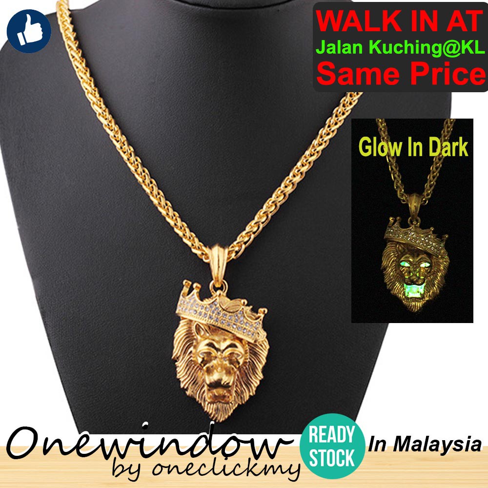 READY STOCK In Malaysia 3D Crown lion hip-hop Glow In Dark necklace