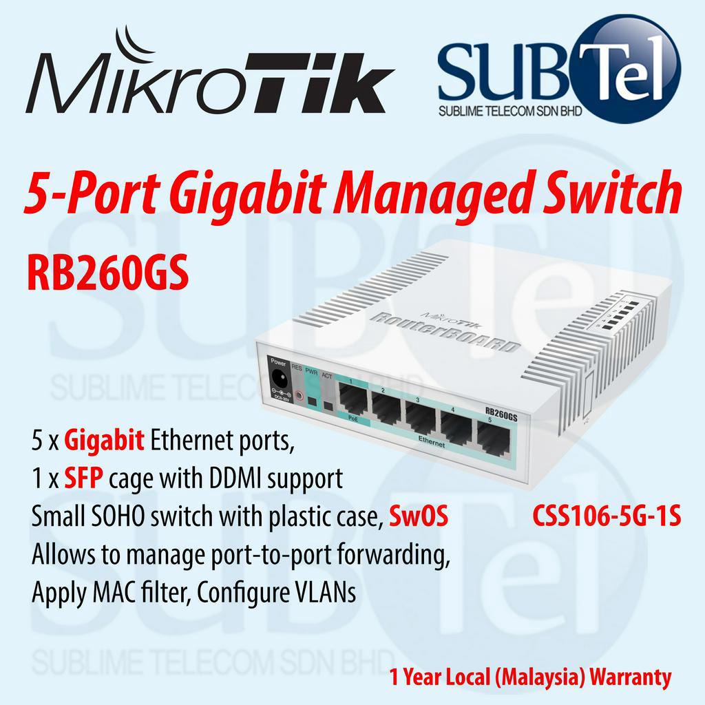Mikrotik RB260GS 5-port Gigabit Managed Smart SOHO Switch with SFP ...