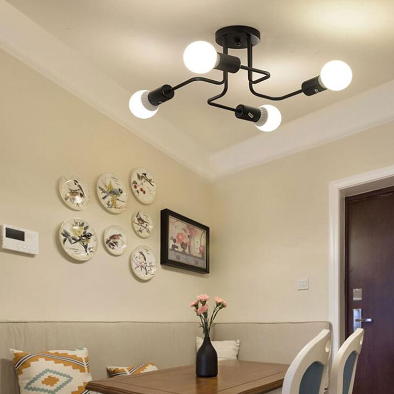 Multiple Rod Wrought Iron Ceiling Lamp No Rust Bending Iron