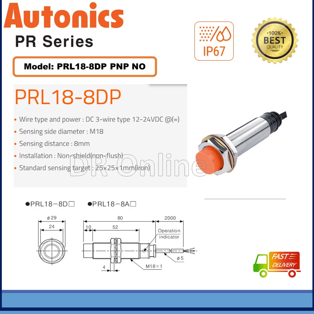Autonics PRCM18-5DP2 Proximity Sensor - Capacitive Type PNP M18 5mm Sensing