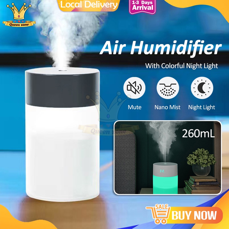 Air Humidifier 260ML Colorful LED Ultrasonic Air Humidifier Air Diffuser Purifier USB Diffuser Pelembap Udara 加湿器 空氣加濕器