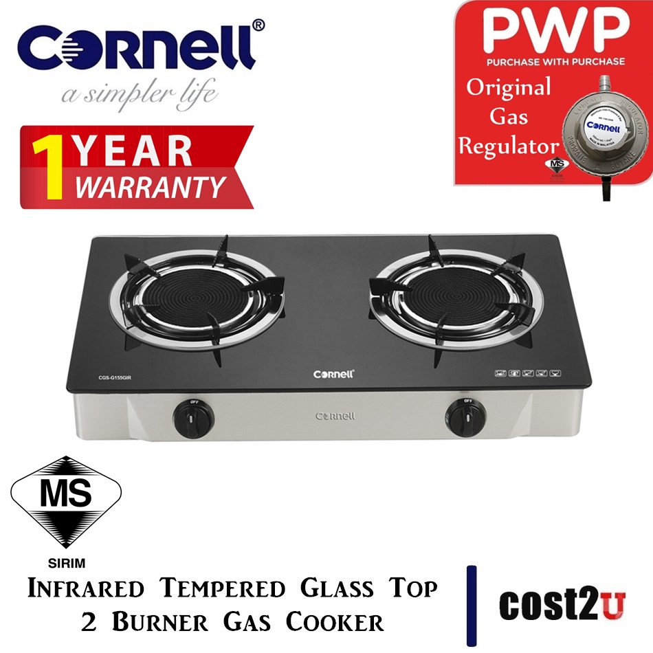 Cornell InfraRed Tempered Glass Top 2 Burner Gas Stove ...