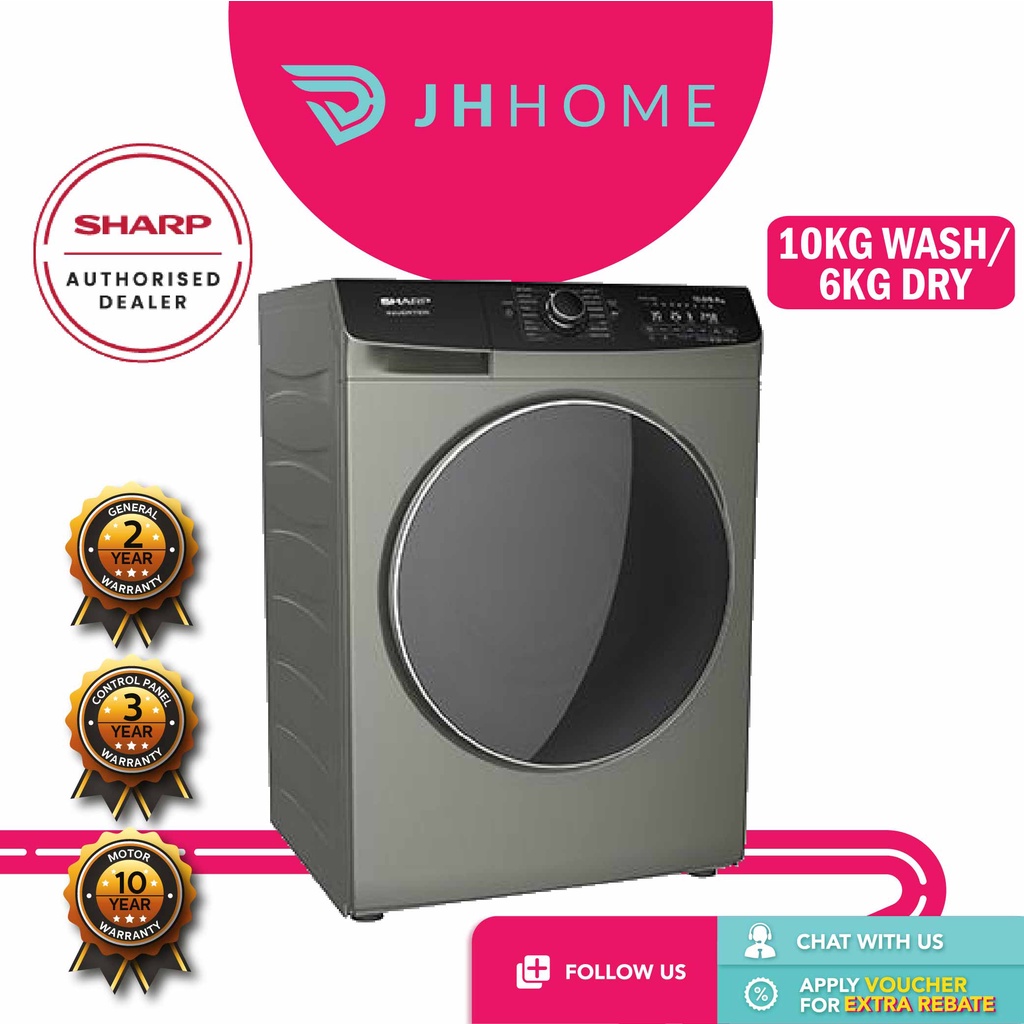 Sharp Wash Dry Inverter Front Load Washer Dryer Washing Machine (10kg