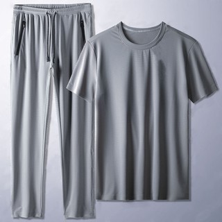 Baju Tidur Ice Silk Pyjamas Men Set Wear Short Sleeve TShirt +Pants Set Plus Size Pajamas Men Sleepwear Casual Suits