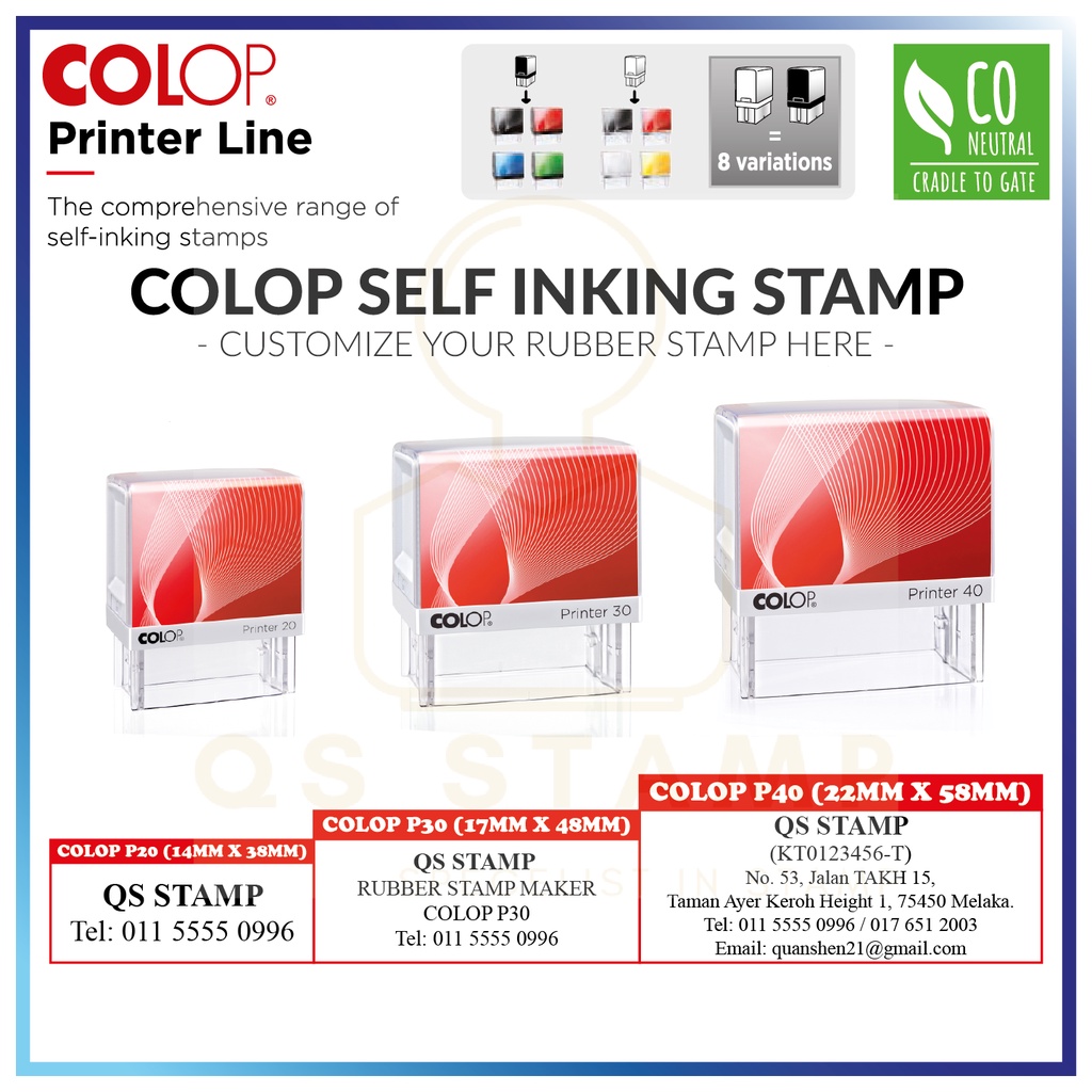 CUSTOMIZED RUBBER STAMP WITH COLOP PRINTER LINE SELFINKING STAMP P20