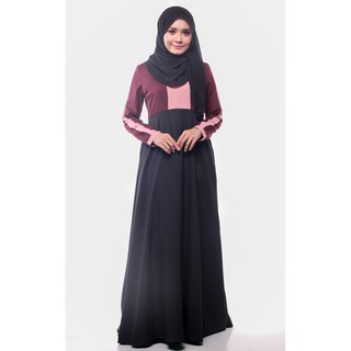 Nursing Friendly Trendy Joint Color Jubah Long Dress Dark Maroon S M L Xl