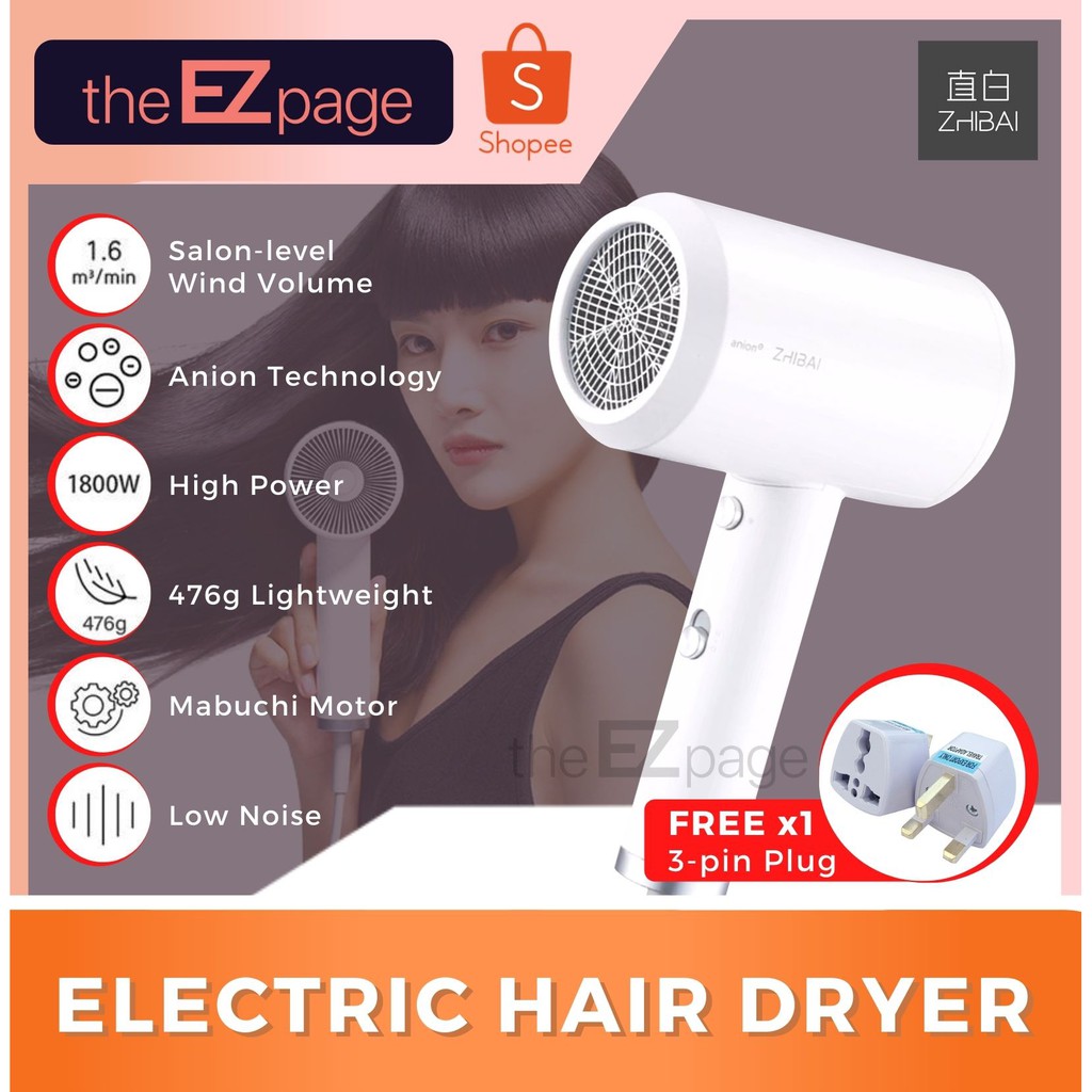 Zhibai Hair Dryer Anion Low Portable Two Speed (1800 W