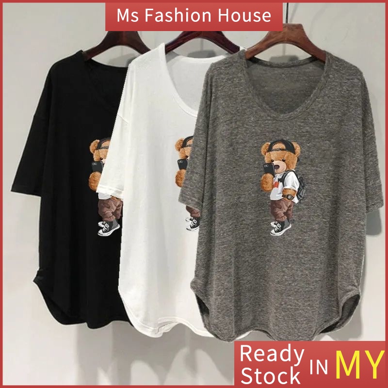 【Ready Stock In Kuala Lumpur】(40-150kg) Oversize Women Plus Size T Shirt Summer Street Style Short Sleeve Round Neck Loose Oversized T-shirt Big Size Tops