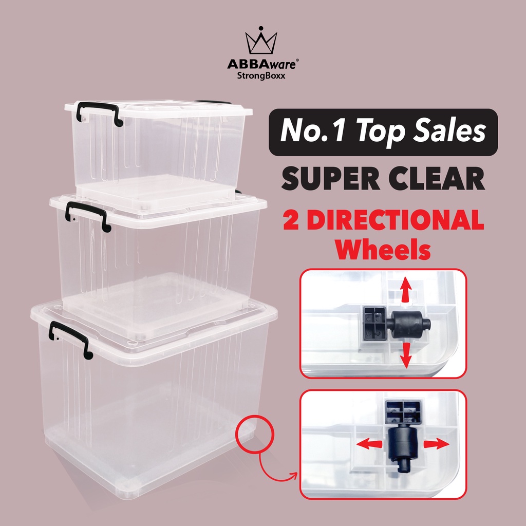 Abbaware Clear Storage Box Transparent (30L/50L/80L) Kotak Simpanan roda/Storage Box with wheels