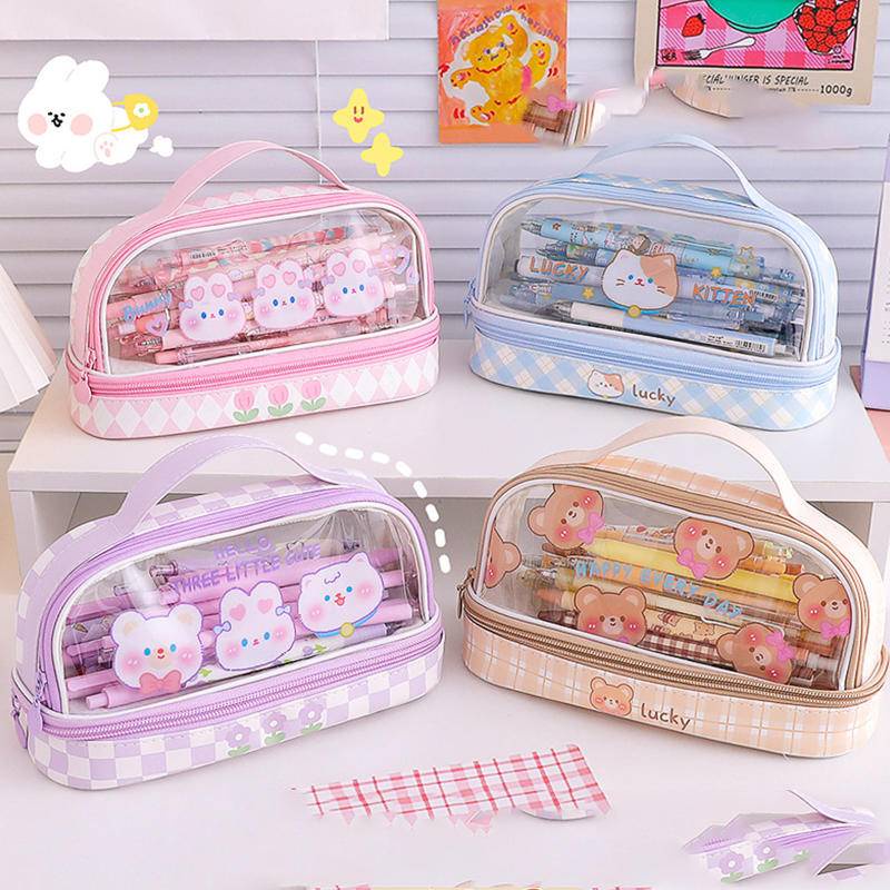 2022 PVC Large Capacity Pencil Case Kawaii School Pen Case Supplies cosmetic Storage Bag Students Pencil Cases Big Pen B