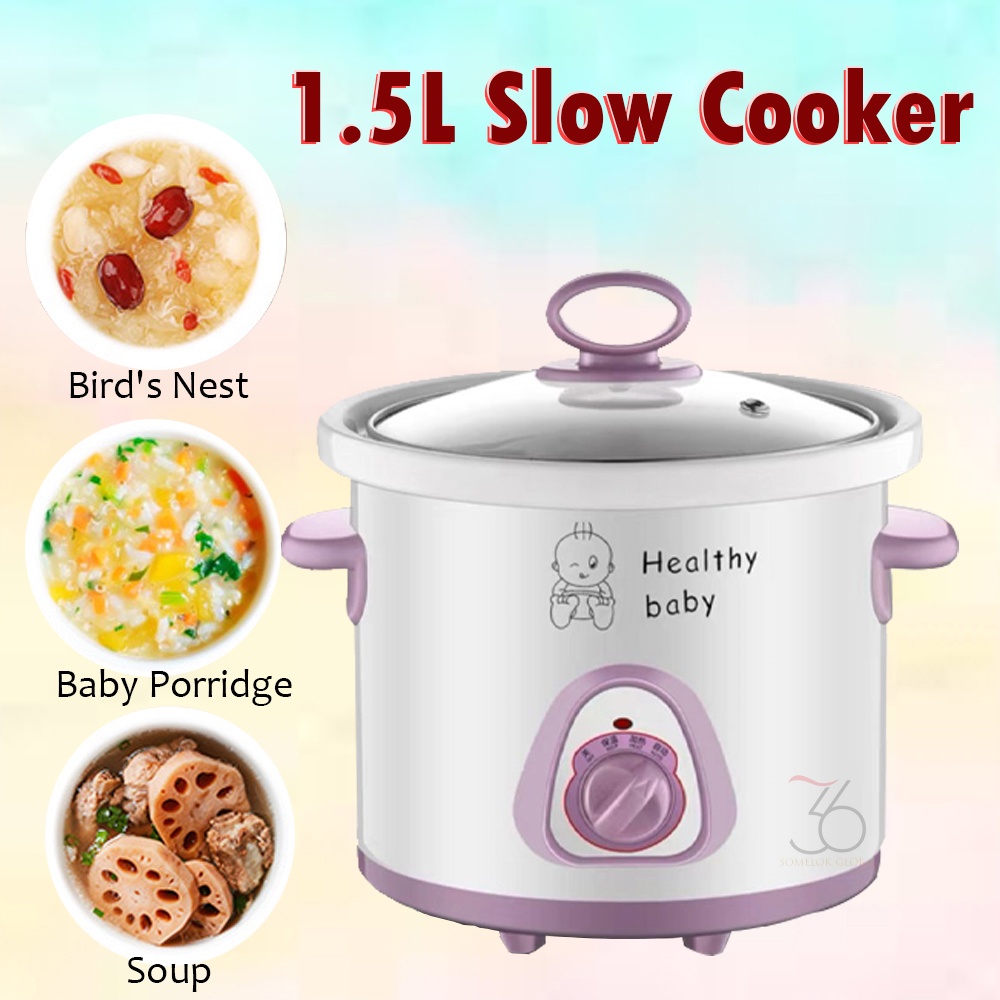 1.5L Slow Cooker Stewing Pot Baby Food Porridge Soup Cooking Ceramic Adjustable Temperature