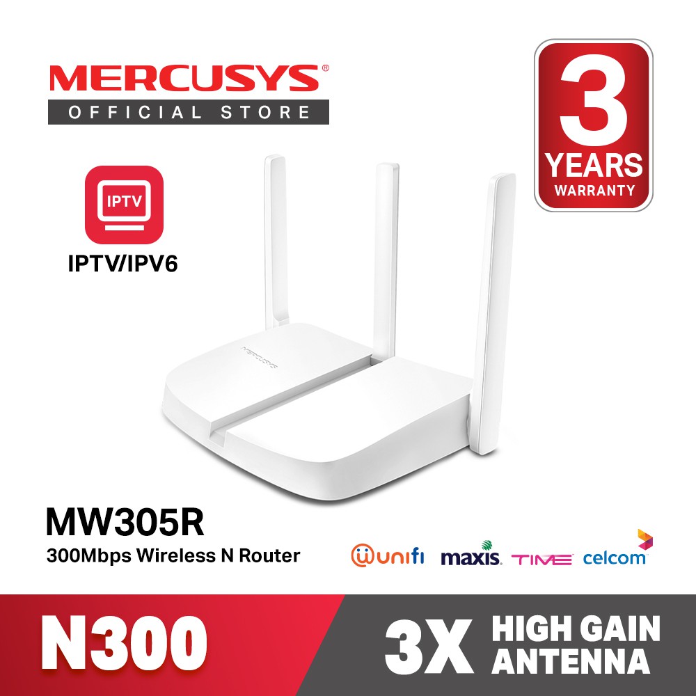 Mercusys Mw305r 300mbps Wireless N Router Mw305r 3 5dbi Antennas Support Unifi Maxis Time Shopee Malaysia