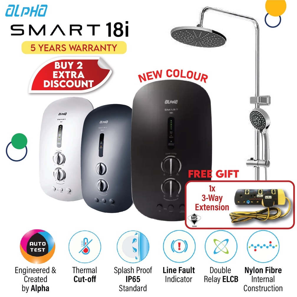 Alpha Water Heater Smart 18I Plus Inverter DC pump Rain Shower Black