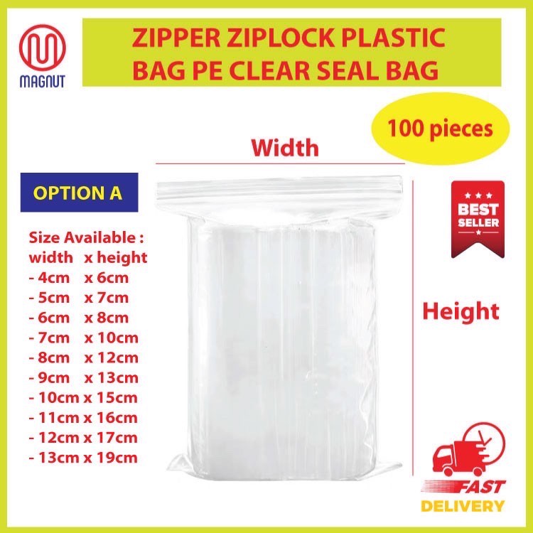 100pieces Plastic Zipper Bag/Zip Lock Bag / Zip Bag / Transparent