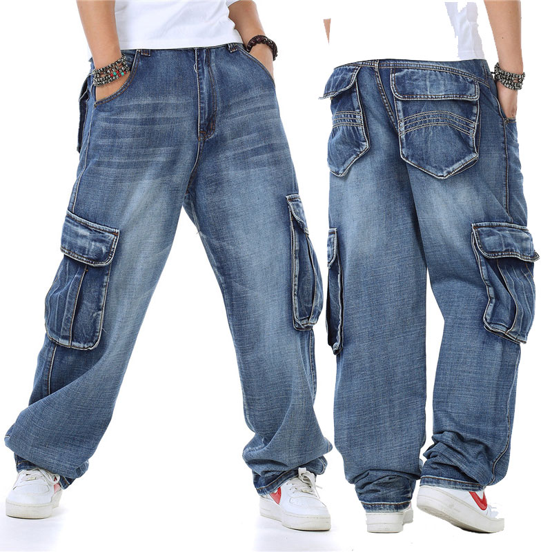 Jeans Men New Japan Style Brand Mens Straight Denim Cargo Pants Biker Jeans Men Baggy Loose Blue Jeans With Side Pockets Shopee Malaysia