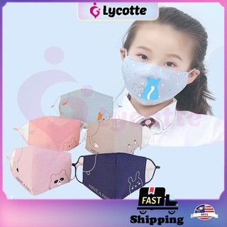 LYCOTTEᵐʸ Washable Cotton Fabric Adjustable ear loop Kids Face Mask penutup mulut Kanak-kanak