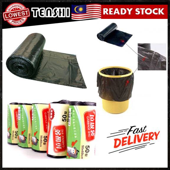 Garbage Bag 1 Roll 50pcs Home Kitchen Bathroom Black Trash Bag Size 50 X 60 Cm Shopee Malaysia