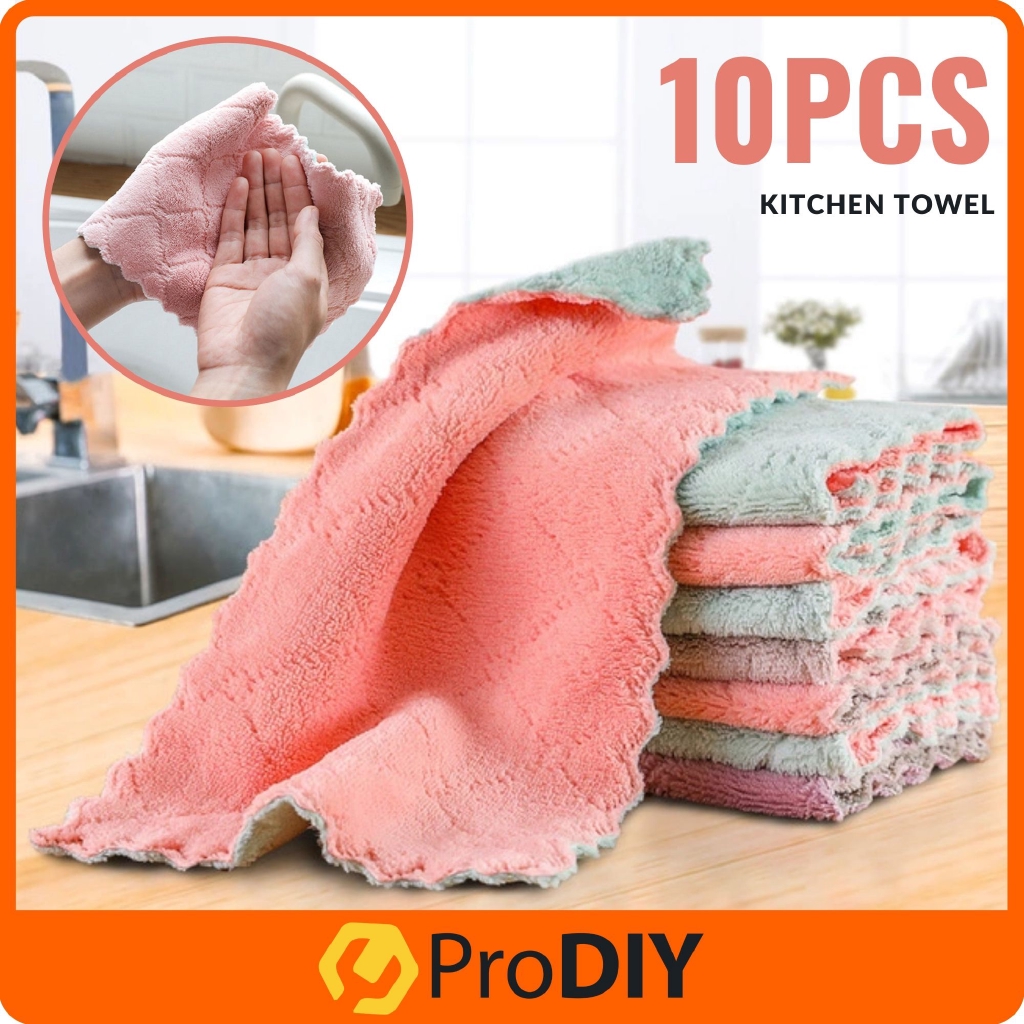 10PCS Kitchen Towel Double Side Absorbent Dish Cloth Special Soft Kitchen Tool Rag Cleaning Tuala Dapur 27x15cm