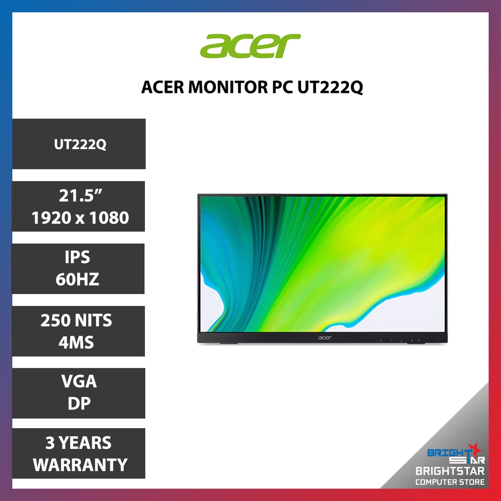 ACER UT222Q Monitor ( 21.5 Inch / 1920 X 1080 / IPS / 60HZ ) | Shopee ...