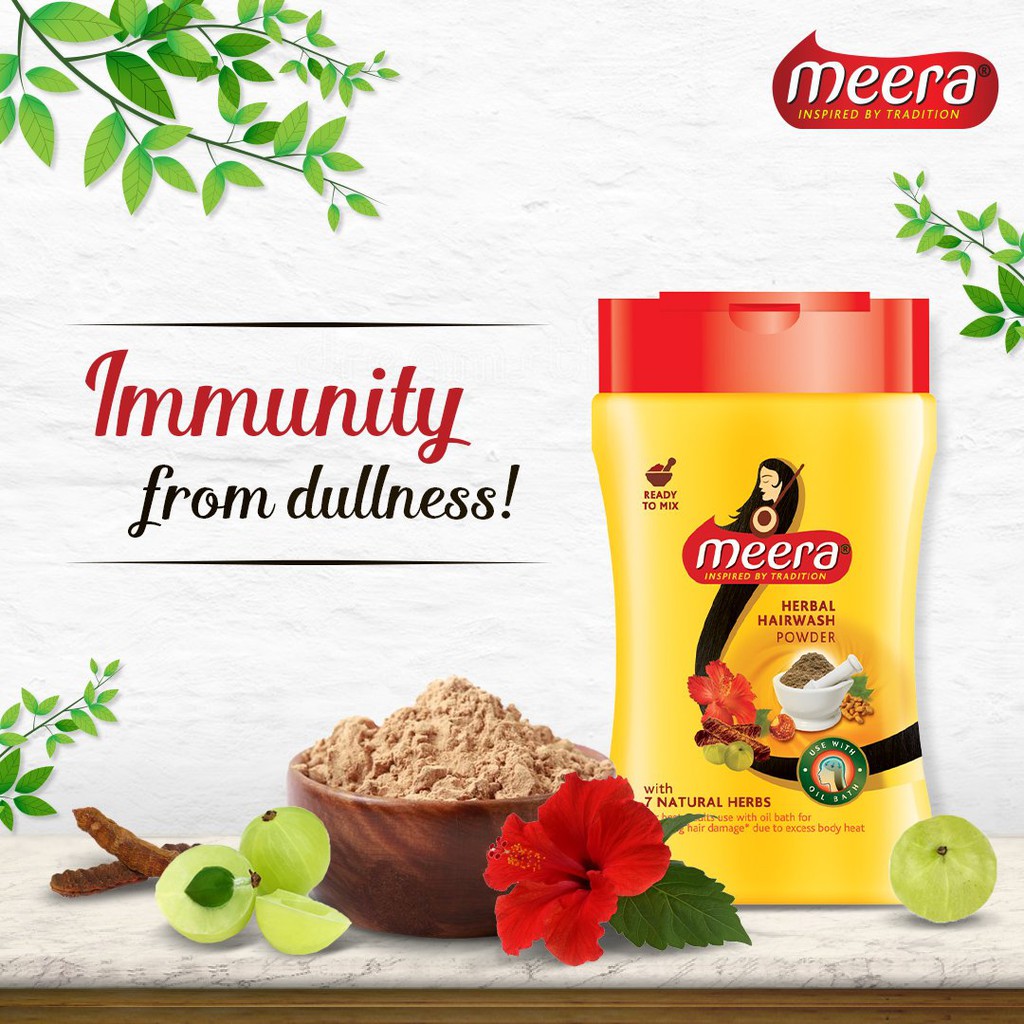 Meera Herbal Hairwash Powder With 7 Natural Herbs 120g | Shopee Malaysia