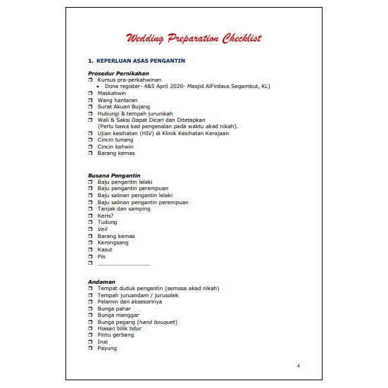 Wedding Checklist Planner Template Viral Murah E Template Pdf Format Shopee Malaysia