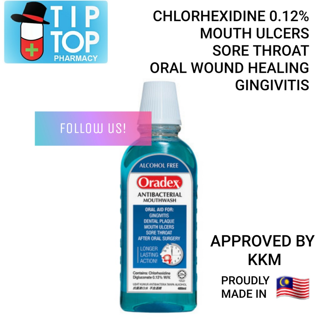 Oradex Antibacterial Mouthwash Alcohol Free 400ml ( Chlorhexidine 0.12