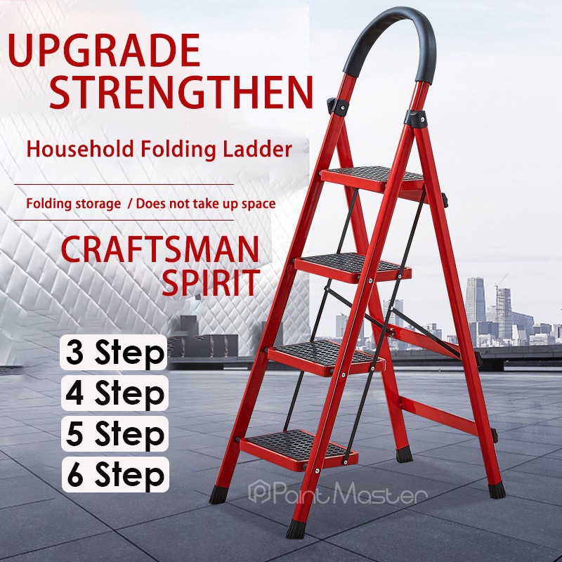 MUBOYI Household Foldable Telescopic Thickened Herringbone Ladder, Indoor Multifunctional Staircase, Three Or Four Step High Climbing Ladder Small Stool,Red,4