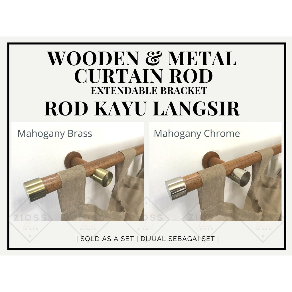 Metal & Wooden Curtain Rod Combo Set with Extendable ...