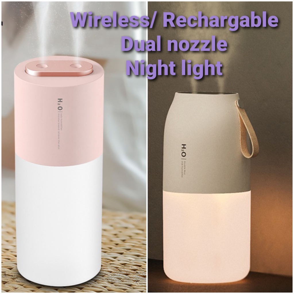 Wireless Dual Nozzle Air Humidifier 400ML Portable Rechargeable Humidifier Double Mist Sprayer Night Lights