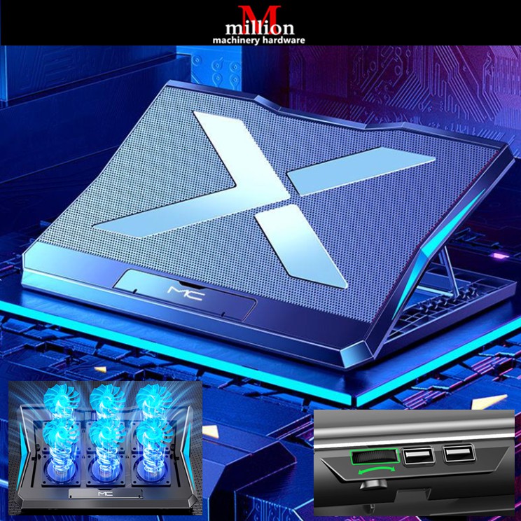 (6 Fans) Q3 Laptop Cooler Led Screen Two USB Port 2400RPM RGB Laptop