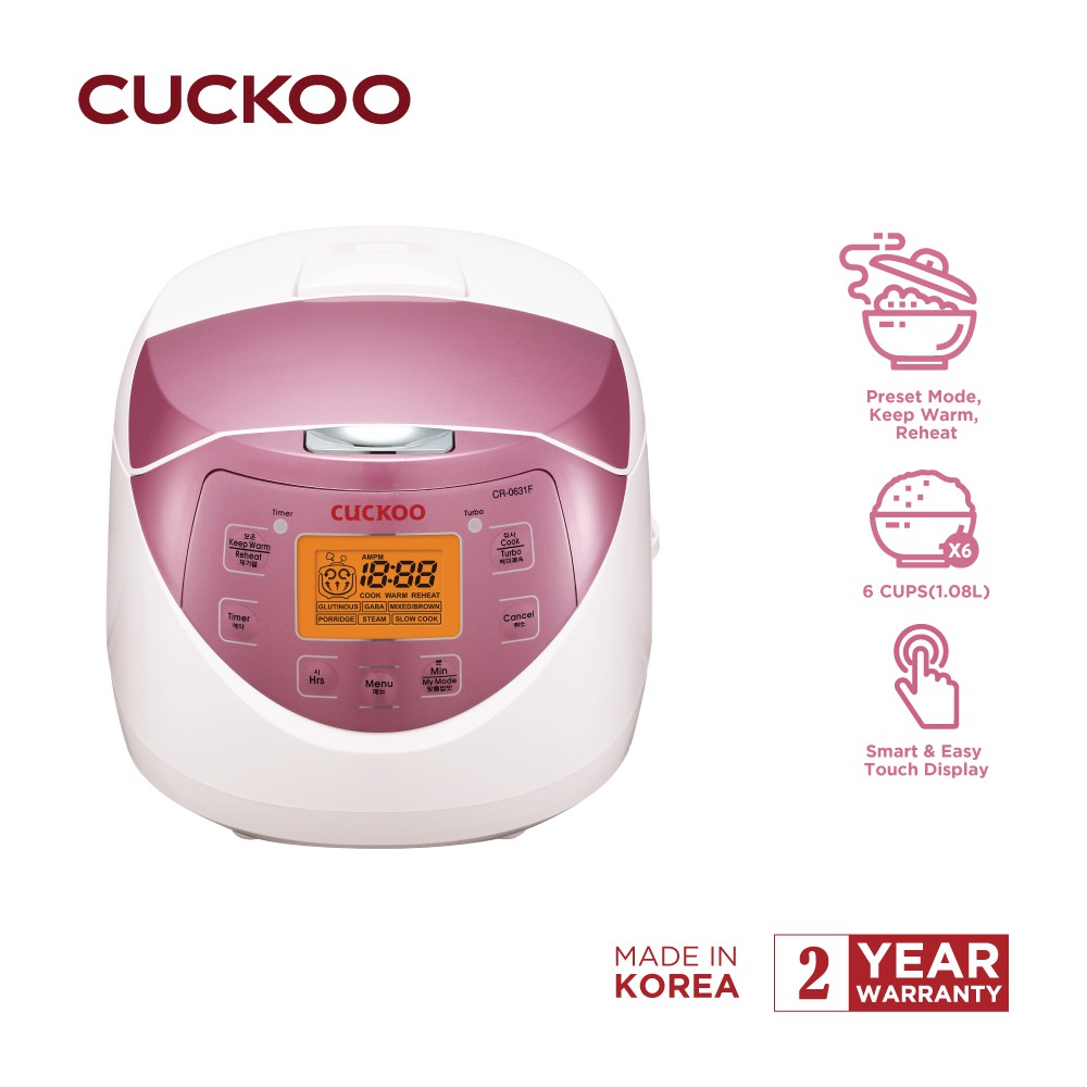 Cuckoo CR0631F 6 Cup Multifunctional Fuzzy Logic Rice Cooker Pink