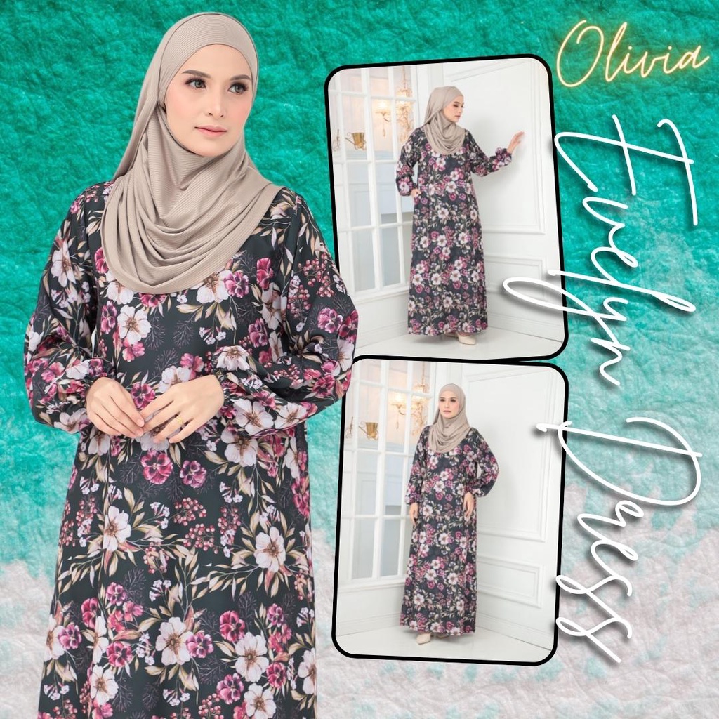 READY STOCK Evelyn Long Dress Jubah Muslimah Premium Bercorak Floral ...