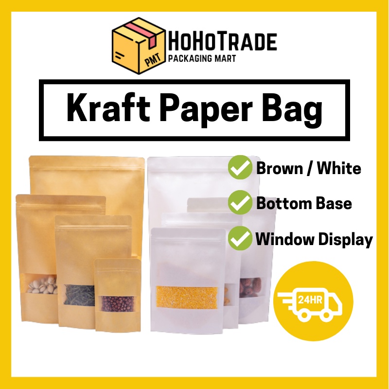 Kraft Paper Bag Goodies Bag Kraft Zip Lock Bag with window Door gift