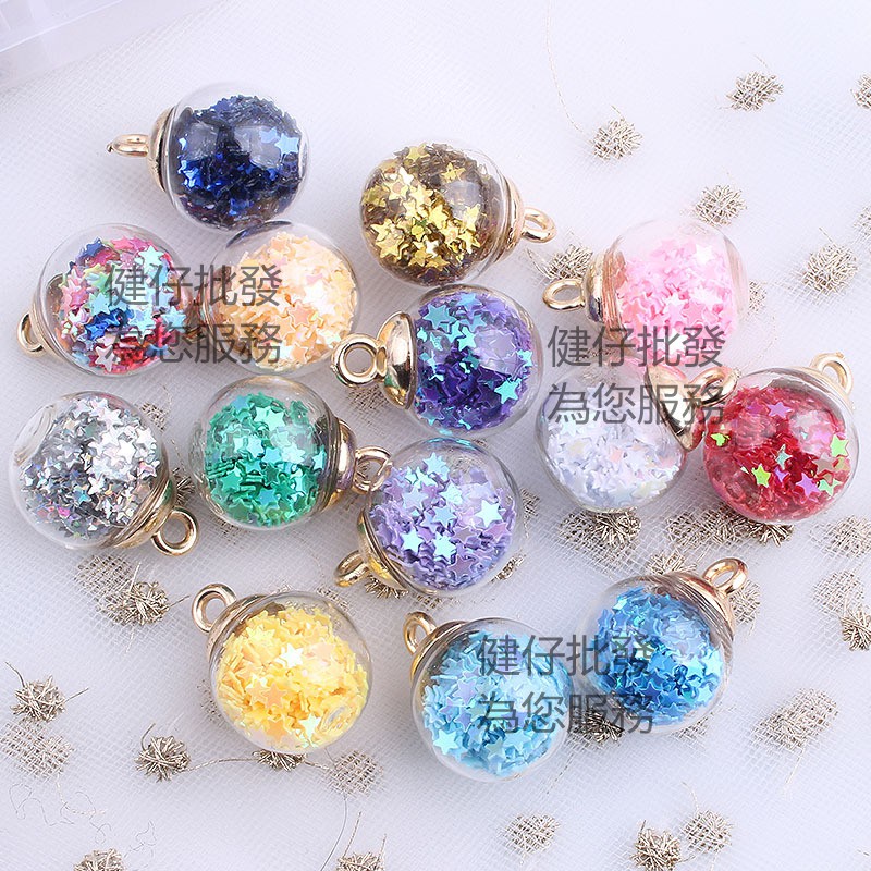 （手工 diy /1PCS / star Glass ball）charms pendants customized keychain gift Small pendant lanyard mobile phone diy fashion accessories woman Craft Supplies Handmade Jewelry Materials keychains bracelet necklace earrings 手工制作钥匙扣挂饰 锁匙扣挂件 钥匙圈手作吊饰 手链 项链 耳环饰品配件