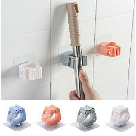 [Ready Stock] Mop Holder Mop Hooks Wall Mounted Trackless Bathroom Mop ...