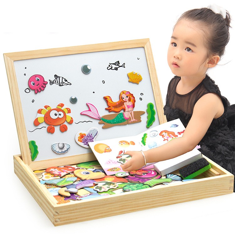 100 PCS Wooden Magnetic Puzzle Toys Children 3D Puzzle ...