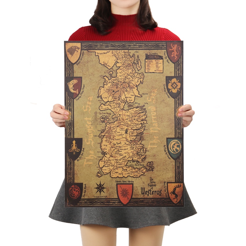 DLKKLB Retro Map Kraft Paper Poster Classic Map Wall Sticker Cafe
