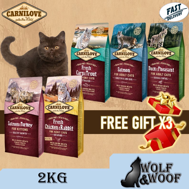 Free 3x Cat Treats Carnilove Grain Free Cat Food 2kg Salmon Salmonturkey Kitten Chickenrabbit Carp Carnilove Kitten Shopee Malaysia