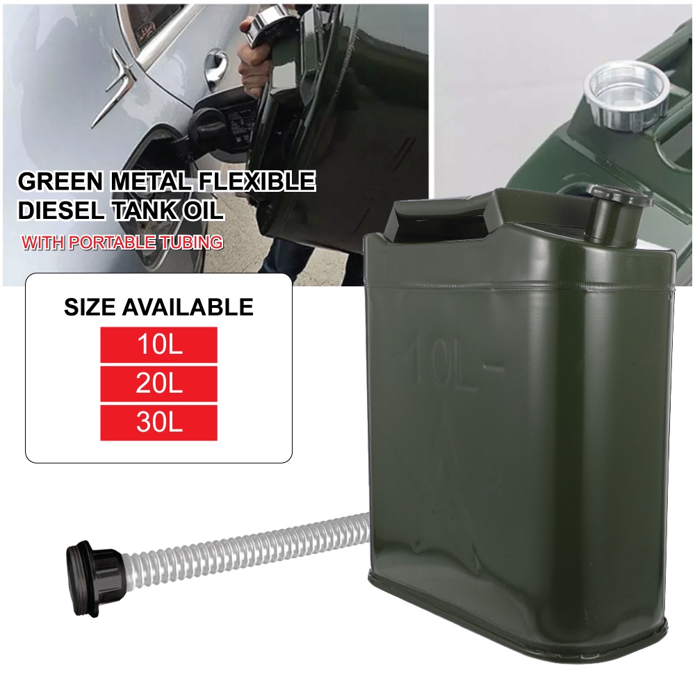 10L 20L 30L Green Metal Fuel Petrol Diesel Oil Tank Container Storage Barrel Free 39cm Portable Tubing Tong Minyak