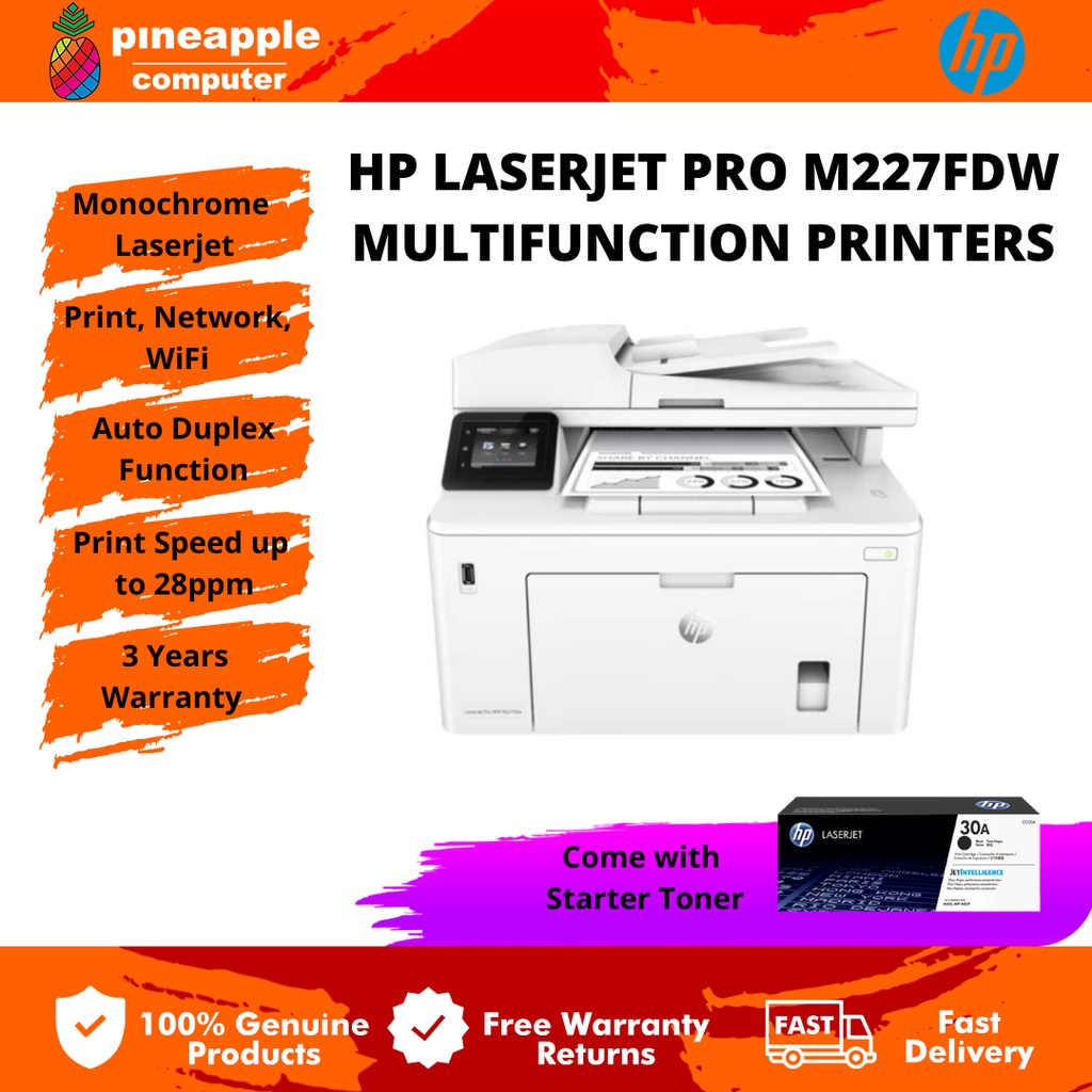 Hp Laserjet Pro M227fdw Multifunction Printers Duplexwifinetwork Shopee Malaysia 7992