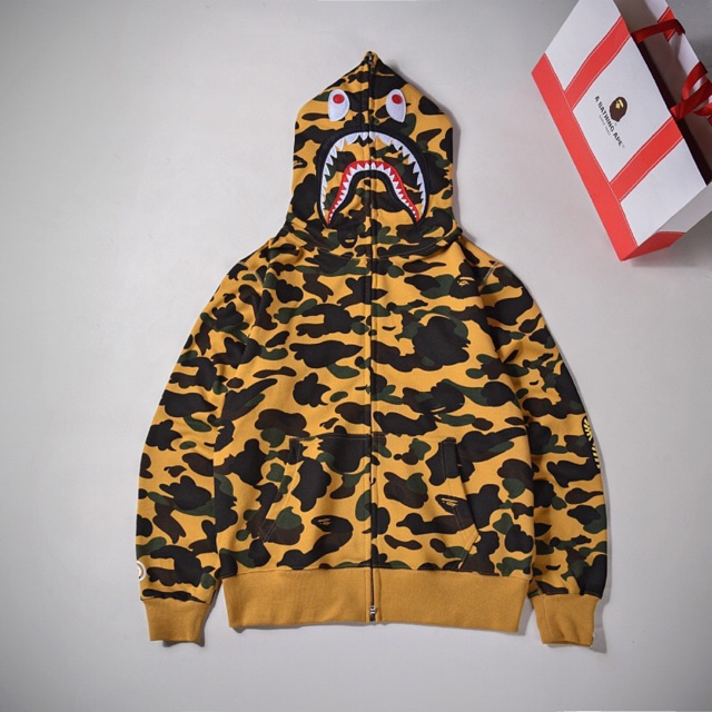 bape yellow camo shark hoodie