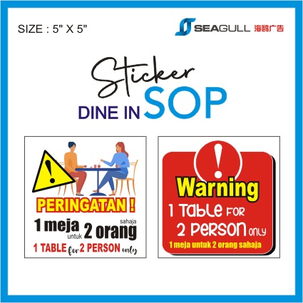 Covid 19 Dine In Sop Pelekat / Keep Social Distancing / Wear A Face Mask / Use Hand Sanitizer / Scan Temp