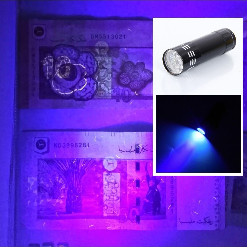 UV Ultraviolet Light 9-LED Money Counterfeit Currency Detector Scanner Nail Lamp