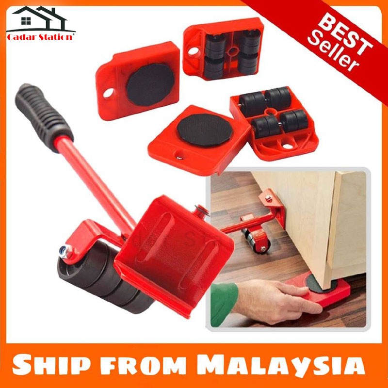 CS_Furniture Transport Lifter Mover Tools Rolling Wheel Corner Furniture Lifter Set Alat Pindah Rumah ( Red / Black )