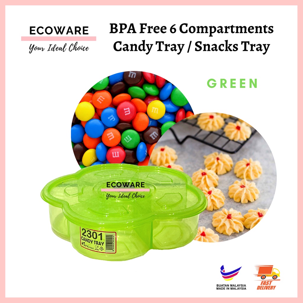 BPA Free 6 Compartments Flower Shape Candy Snacks Tray Bekas Kuih Raya