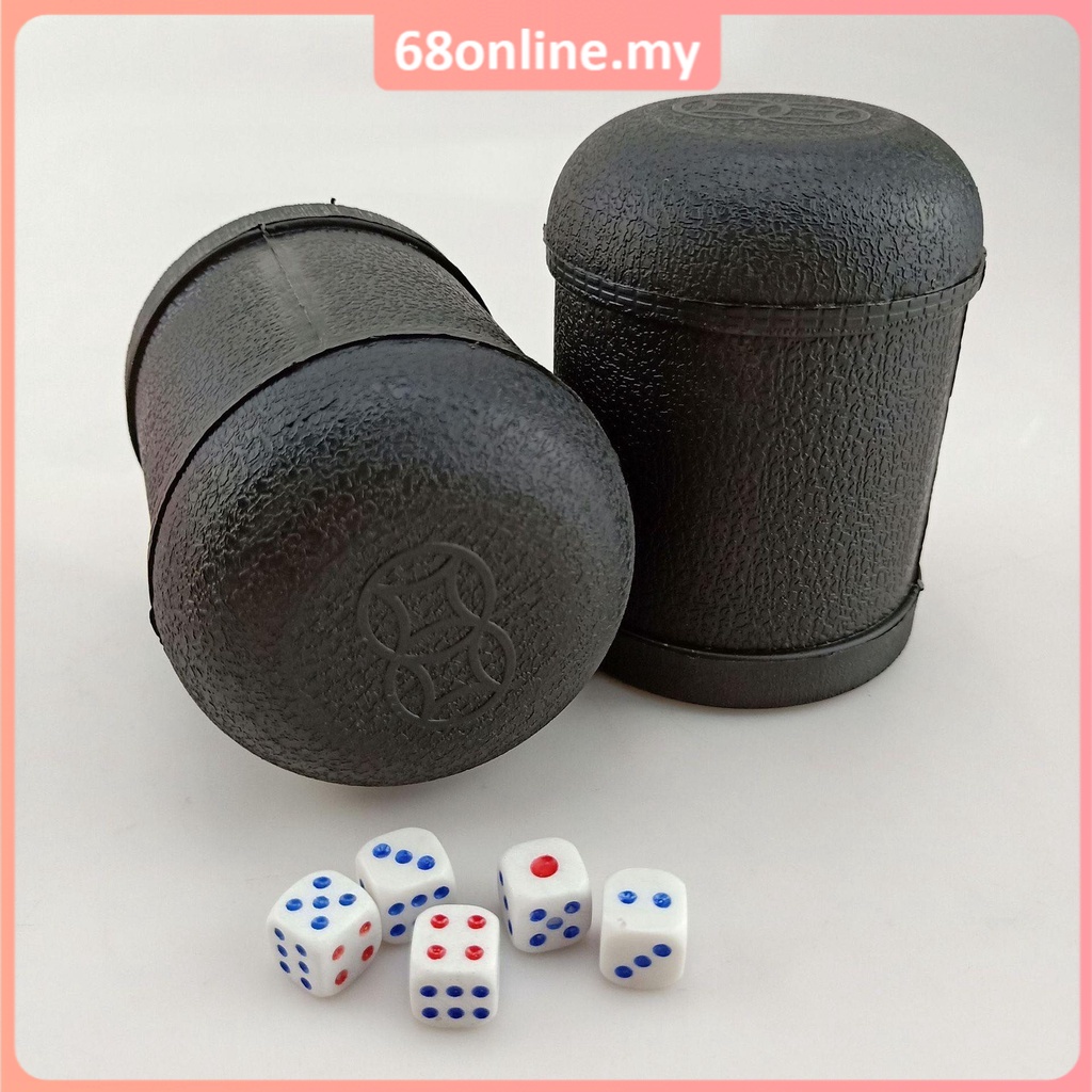 [Johor Seller] Black Normal Dice Cup Free5pcs Dice games playing Dice Cup PU Leather Shake High Quality Acrylic骰子盅