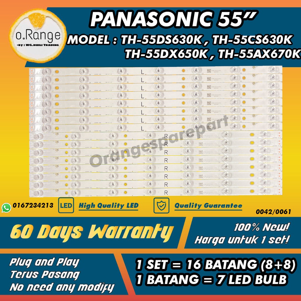 TH-55AX670K / TH-55DX650K / TH-55DS630K / TH-55CS630K / TH-55DX650H PANASONIC 55" LED TV BACKLIGHT (LAMPU TV) TH55AX670