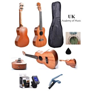 UK Concert Ukulele 24”Inch Professional Sapelle Wood+Bag,Ukulele Capo,Tuner,Pick