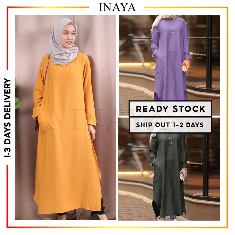 Readystock Inaya S 5xl Women Long Sleeve Plain Muslim Maxi Dress Baju Muslimah Lengan Panjang Dr00136 Shopee Malaysia