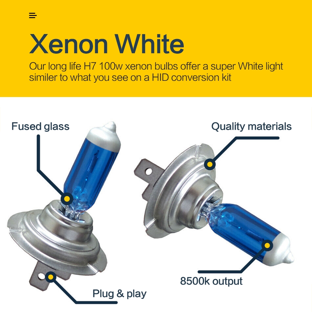 100w Upgrade Super White Xenon HID High/Low/Side Light Beam Bulbs Set